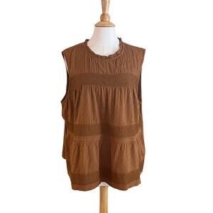Old Navy Cotton Blend Brown Sleeveless Embroidered Swing Blouse, Size XXL